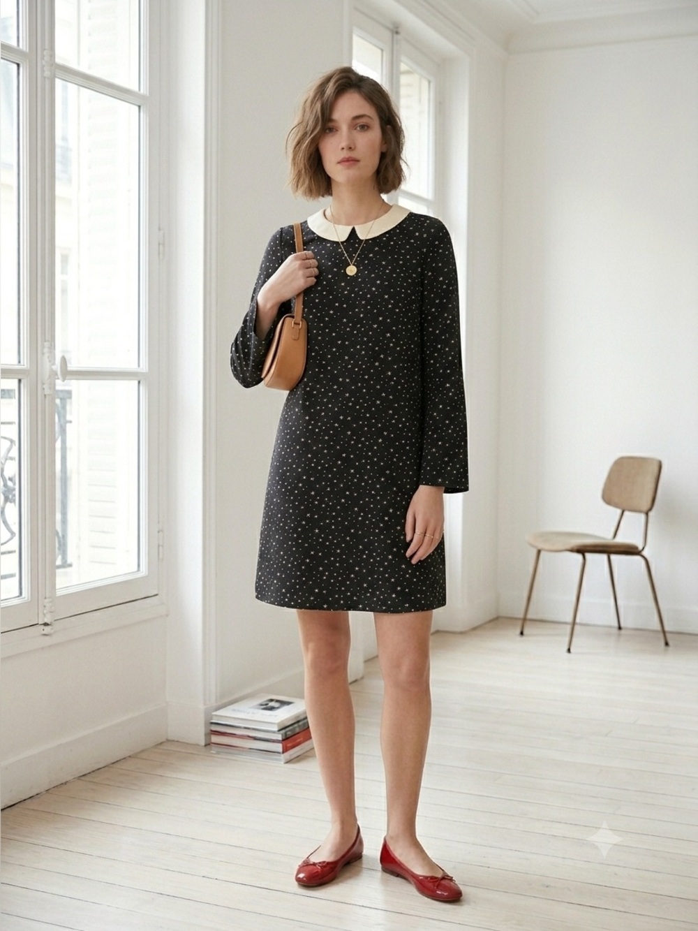 Scotch & Soda black & white star print long sleeve dress - Small (Petite)